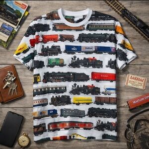 Jerzees Sport Men's Size Medium Trains Graphic Tee Shirt White 100% Polyester